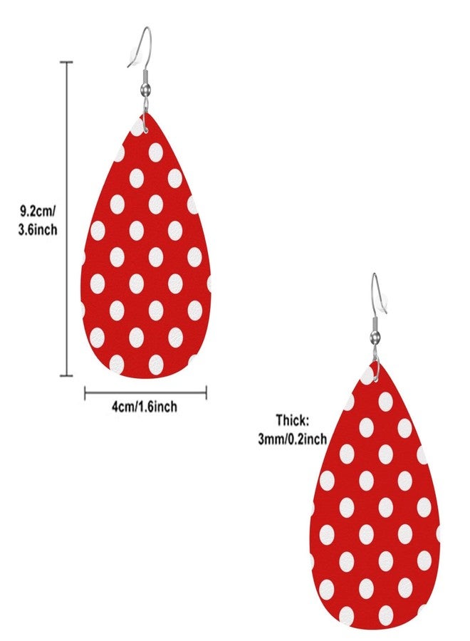 AIMASTZ Faux Leather Earrings Red Polka Dot Teardrop Dangle Earrings For Women - Image 3